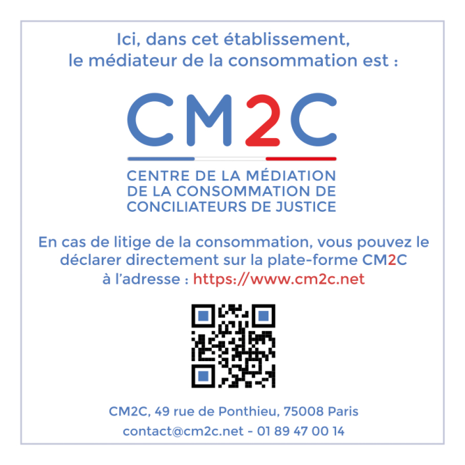 Ici, le médiateur de la consommation est CM2C – www.cm2c.net